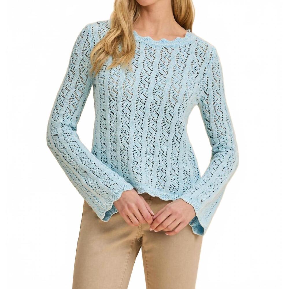NEW FDJ long sleeve garment dye sweater top in pacific blue